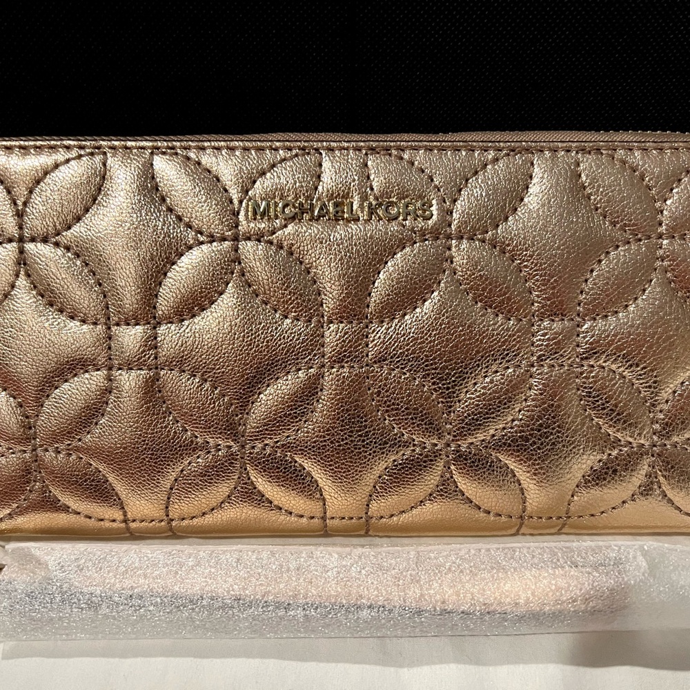 Michael Kors Metallic Gold Zip-Around Card Wallet